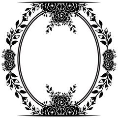 Shape floral frame, template of cards, isolated black white. Vector