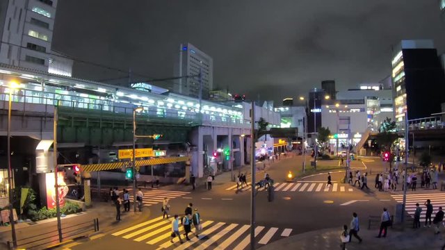 Japan city scenery. Timelapse. Tokyo at night, near Akihabara Station