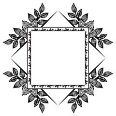 Vintage frame with blossom flowers, isolated on a white backdrop, design of cards. Vector