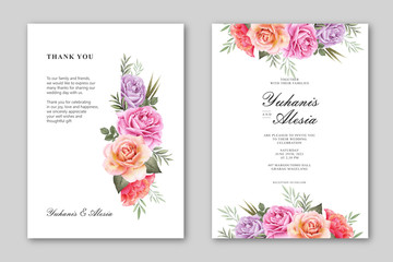 Beautiful wedding invitation card with floral frame watercolor