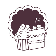 silhouette of delicious and fresh cake with cherry