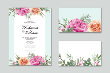 Wedding card template with flower and leaves