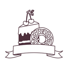 silhouette of delicious and fresh cake with cherry