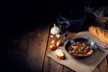 classic beef goulash with peppers and onions
