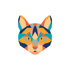 Geometric polygonal cat. Abstract colorful animal head. Vector illustration.	