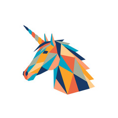 Geometric polygonal unicorn. Abstract colorful animal head. Vector illustration.	