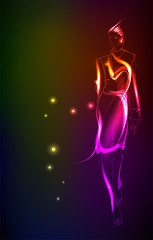 Obraz na płótnie Canvas Hand-drawn fashion model from a neon. A light girl's. Fashion girl. Stylish fashion model. Fashion woman