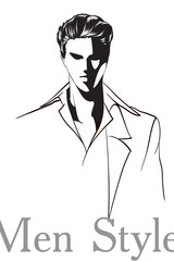 Vector young man models. Fashion sketch. Fashion man in a jacket and shirt. Hand-drawn fashion model.