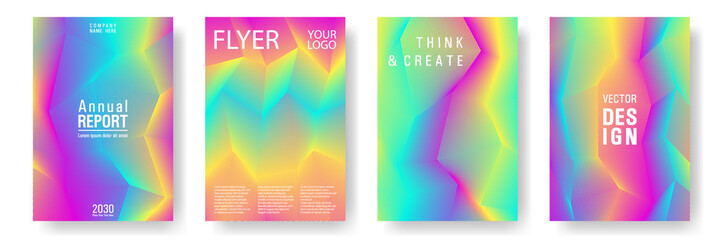 Broken lines gradient report cover templates vector set. Halftone texture cover page layouts.