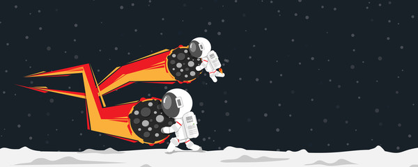 Flat design, Astronauts breaking meteorite falling on planet, Vector illustration, Infographic Element