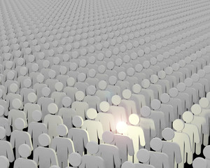 Cabeza iluminada entre la multitud. Idea.