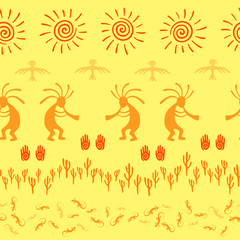 Traditional, design with humpbacked man playing flute musical instrument.