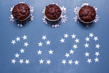 Christmas chocolate cupcakes. Christmas sweets. New Year's dessert