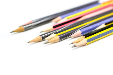 Wooden colorful pencils isolate on white background.