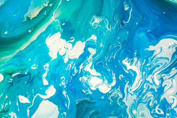Fototapeta na wymiar abstract blue paint acrylic pattern texture like marble background, hand painted art marbling like ocean or blue sky