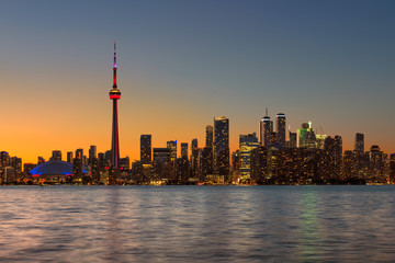 Toronto city skyline at summer sunset in Toronto, Ontario, Canada.