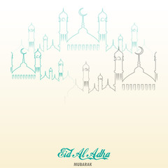 Naklejka premium Eid Al Adha Mubarak greeting card with Mosque. Vector