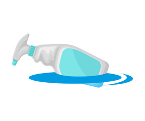 Plastic bottle from under household chemicals floats in water. Vector illustration on white background.