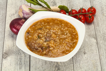 Caucasian Kharcho soup with beef meat