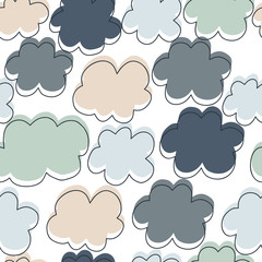 Hand drawn simple clouds seamless pattern. Rain backdrop.