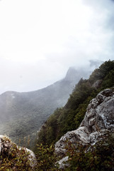 Soft focus. Mountains in the fog. Mystical beauty. Nature. Crimea. Ukraine	