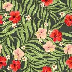 Foto op Plexiglas Trendy vector pattern in tropical style. Seamless botanical print for textile, print, fabric on hand drawn background. © Logunova  Elena