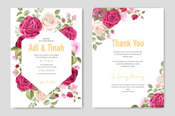 Fototapeta na wymiar floral wedding card with beautiful roses frame template