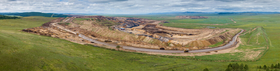 Fototapeta na wymiar coal mining open pit mine aerial black