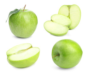 Fresh ripe green apple on white background