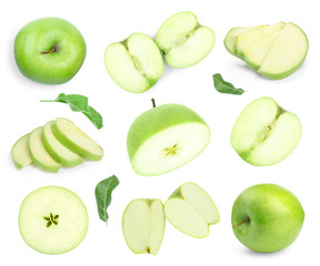 Fresh ripe green apple on white background