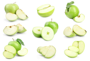 Fresh ripe green apple on white background
