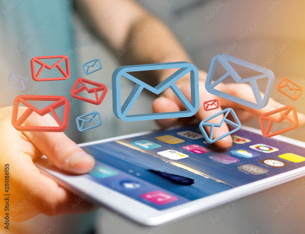Poster approved email and spam message displayed on a futuristic interface - message and internet concept