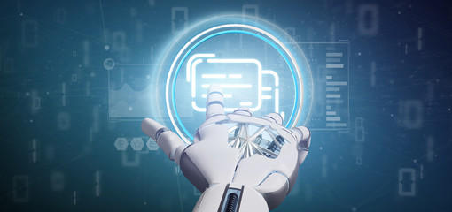 Cyborg hand holding a message icon