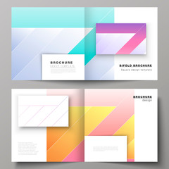 Naklejka premium The vector illustration of the editable layout of two covers templates for square design bifold brochure, magazine, flyer, booklet. Creative modern cover concept, colorful background.