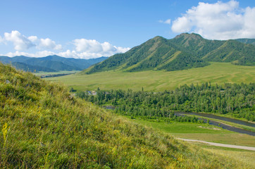 Fototapeta na wymiar Landscape summer in Mountains Altai Russia the top view