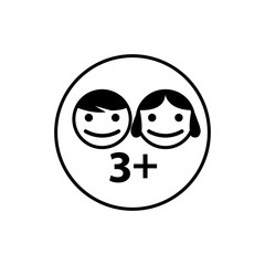 Children icon of the age of 3+ years. 