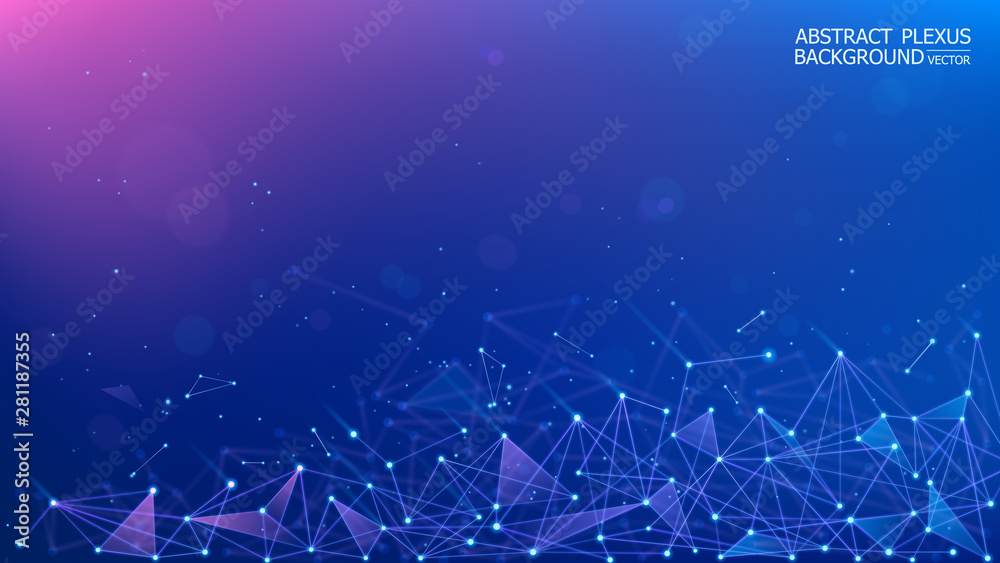 Poster vector. blue-purple polygonal plexus background. neural network. abstract futuristic 3d image. scien