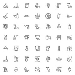 Fototapeta na wymiar Hygiene line icons set. linear style symbols collection outline signs pack. vector graphics. Set includes icons as Feminine hygiene, wet cleaning, Broom and dust, No bacteria, Hand washing, Detergent