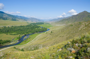 Fototapeta na wymiar Landscape summer in Mountains Altai Russia the top view