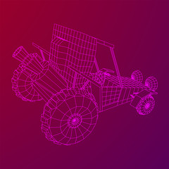 Off road dune buggy car. Terrain vehicle. Outdoor car racing, extreme sport oncept. Wireframe low poly mesh vector illustration