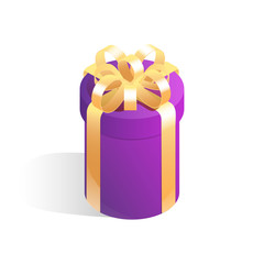 Round gift box. Isometric vector icon with shadow isolated on white background.