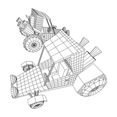 Off road dune buggy car. Terrain vehicle. Outdoor car racing, extreme sport oncept. Wireframe low poly mesh vector illustration
