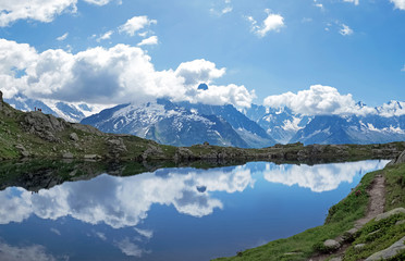 Naklejka na ściany i meble Beautiful mountain lake in French Alps.