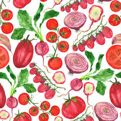 Fresh crop of red vegetables on a white background
