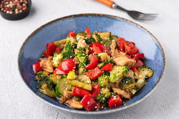 Vegetable stire fried on blue plate