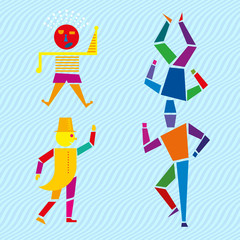 Circus character set three of three. Geometric cartoons.