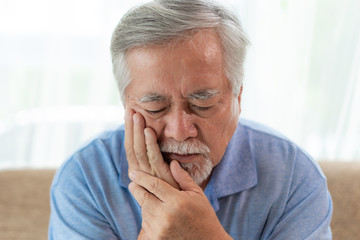 Asian senior man patients Toothache hurts - Elderly patients medical and healthcare concept