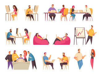 Coworking People Isolated Icons Set