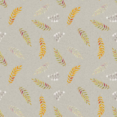 Fototapeta na wymiar watercolor branches and leaves on a seamless Kraft background for use in design, pattern for fabrics, textiles, Wallpaper, packaging, paper, hand drawn illustration