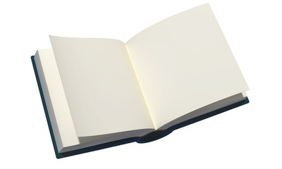 Open book with blank white pages isolated on white